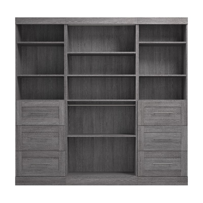 Bestar Pur 86W Closet Organizer with Drawers in Bark Gray - Engineered Wood