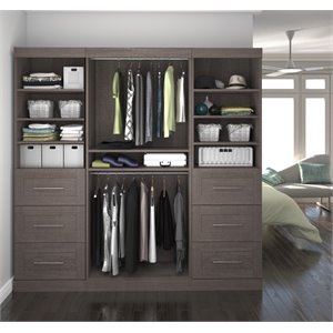 Bestar Pur 86W Closet Organizer with Drawers in Bark Gray - Engineered Wood
