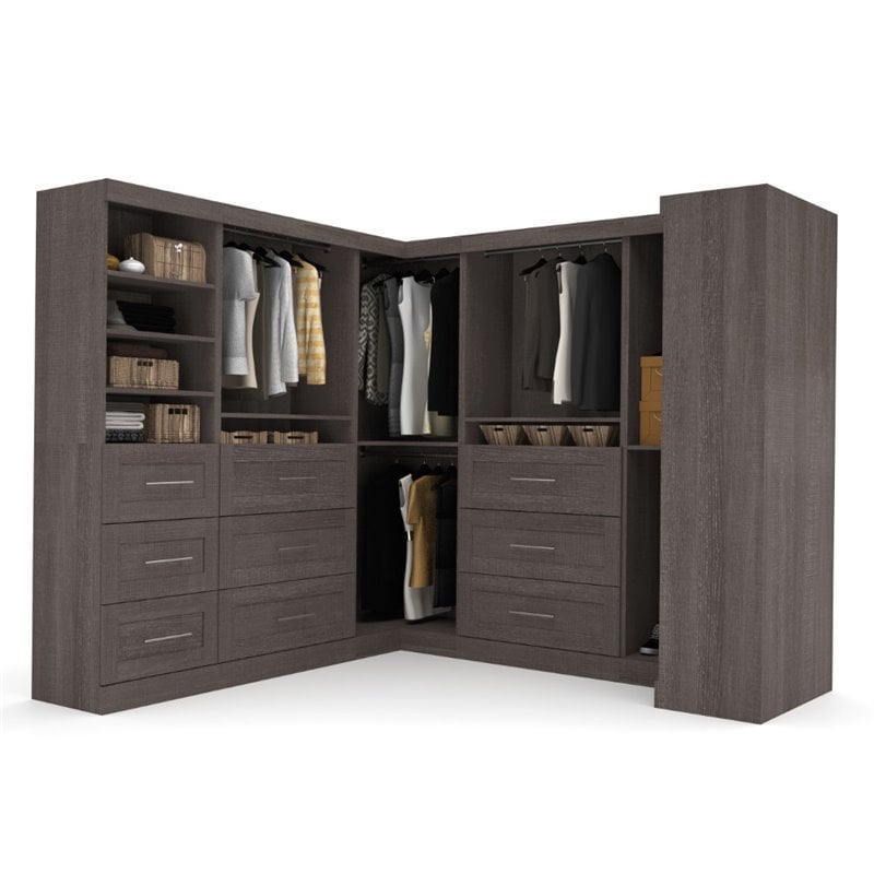 Bestar Pur 161W Walk-In Closet Organizer System in Bark Gray - Engineered Wood