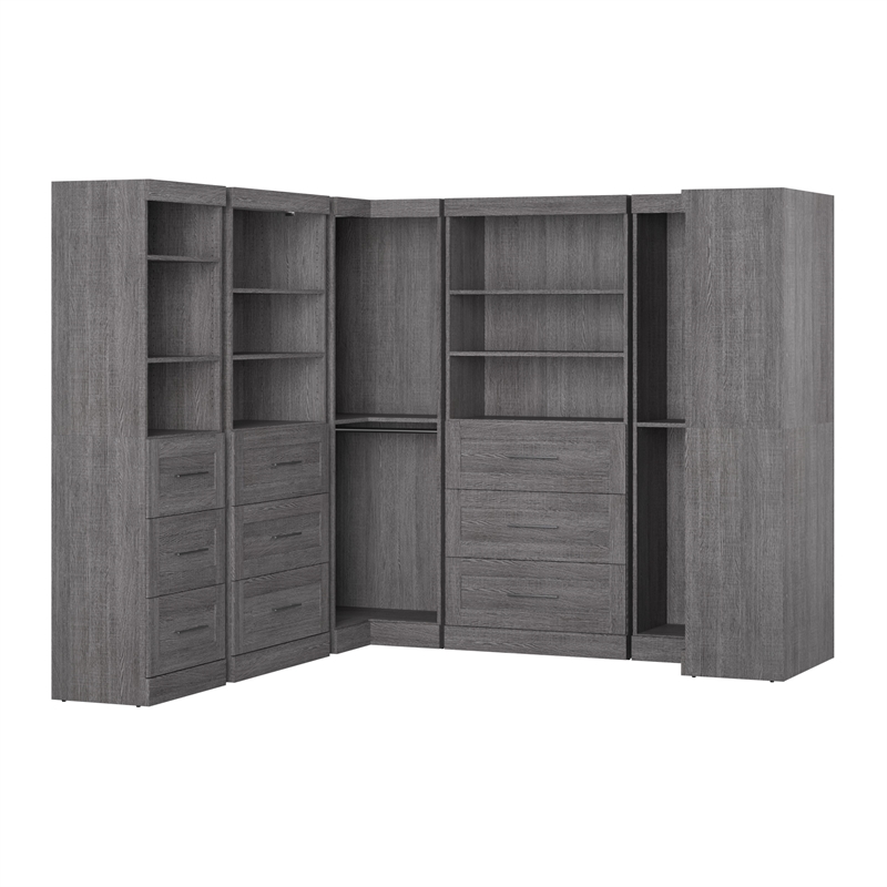Bestar Pur 161W Walk-In Closet Organizer System in Bark Gray - Engineered Wood