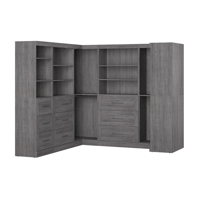 Bestar Pur 161W Walk-In Closet Organizer System in Bark Gray - Engineered Wood