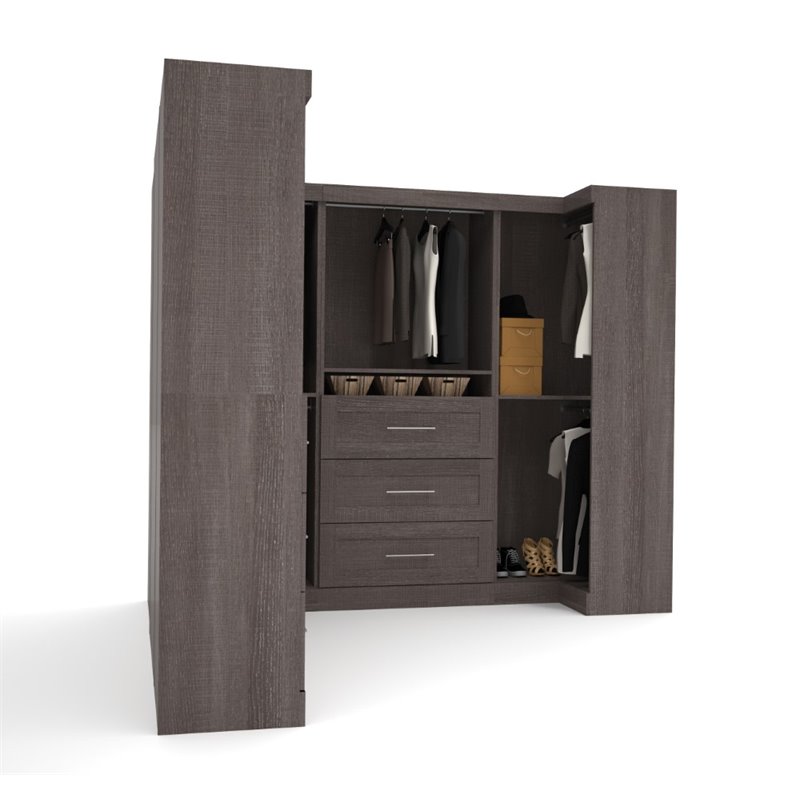 Bestar Pur 161W Walk-In Closet Organizer System in Bark Gray - Engineered Wood