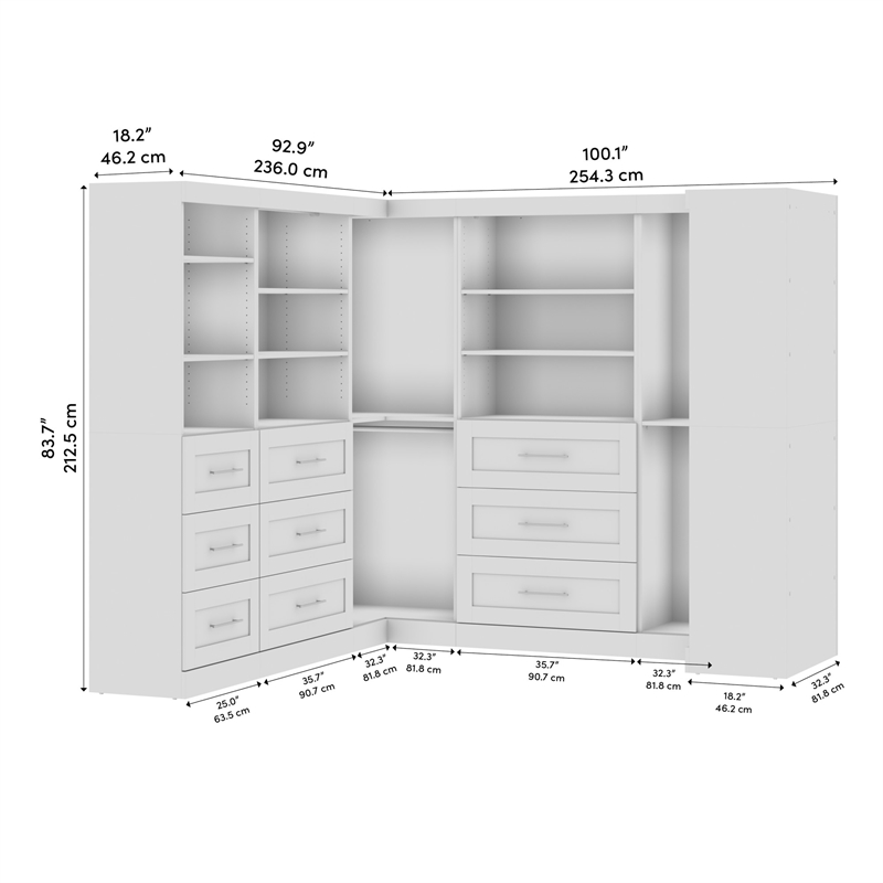 Bestar Pur 161W Walk-In Closet Organizer System in Bark Gray - Engineered Wood