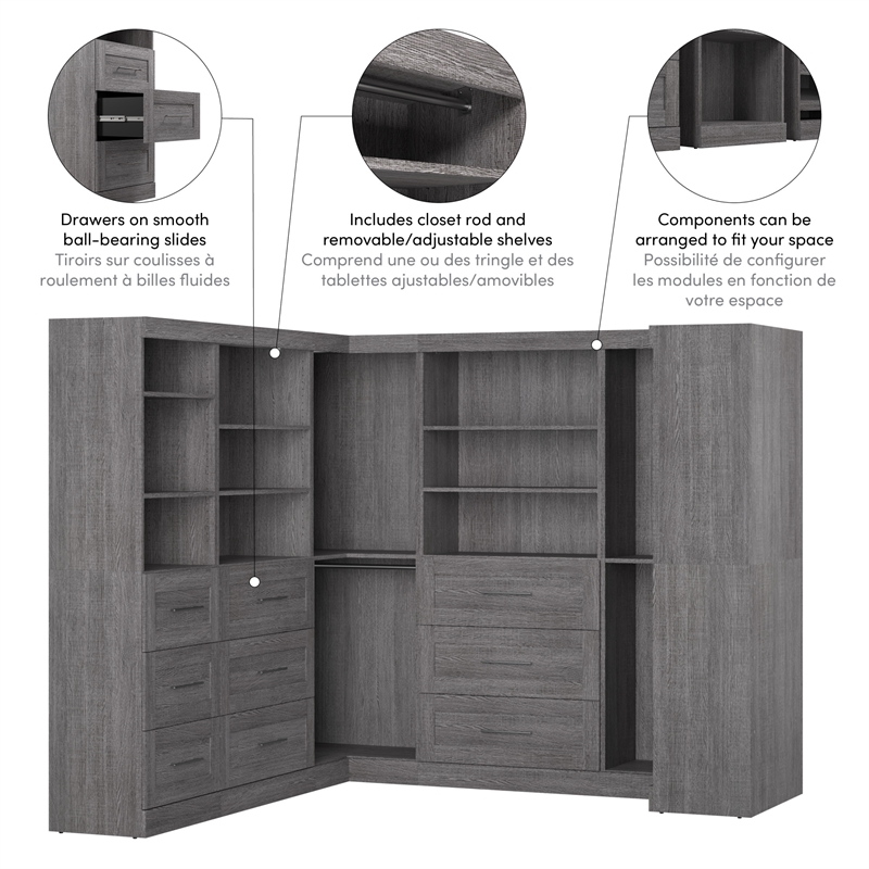 Bestar Pur 161W Walk-In Closet Organizer System in Bark Gray - Engineered Wood