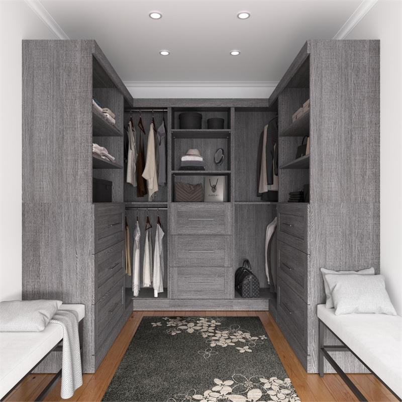 Bestar Pur 161W Walk-In Closet Organizer System in Bark Gray - Engineered Wood