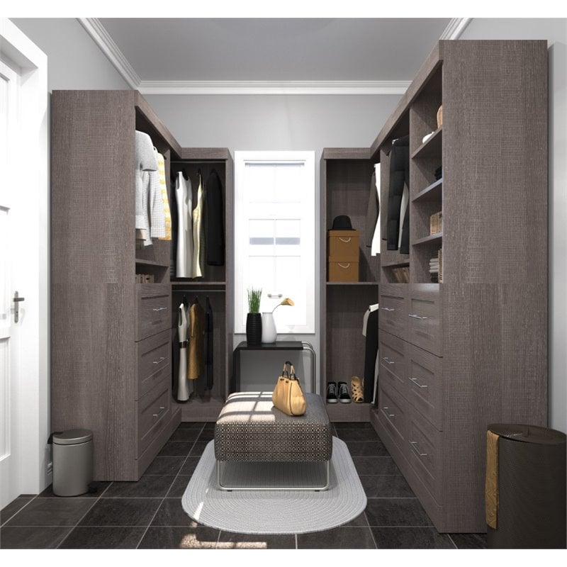 Bestar Pur 161W Walk-In Closet Organizer System in Bark Gray - Engineered Wood