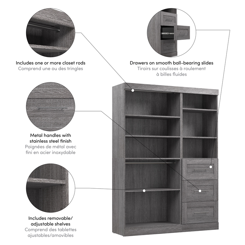 Bestar Pur 61W Closet Organizer System in Bark Gray - Engineered Wood