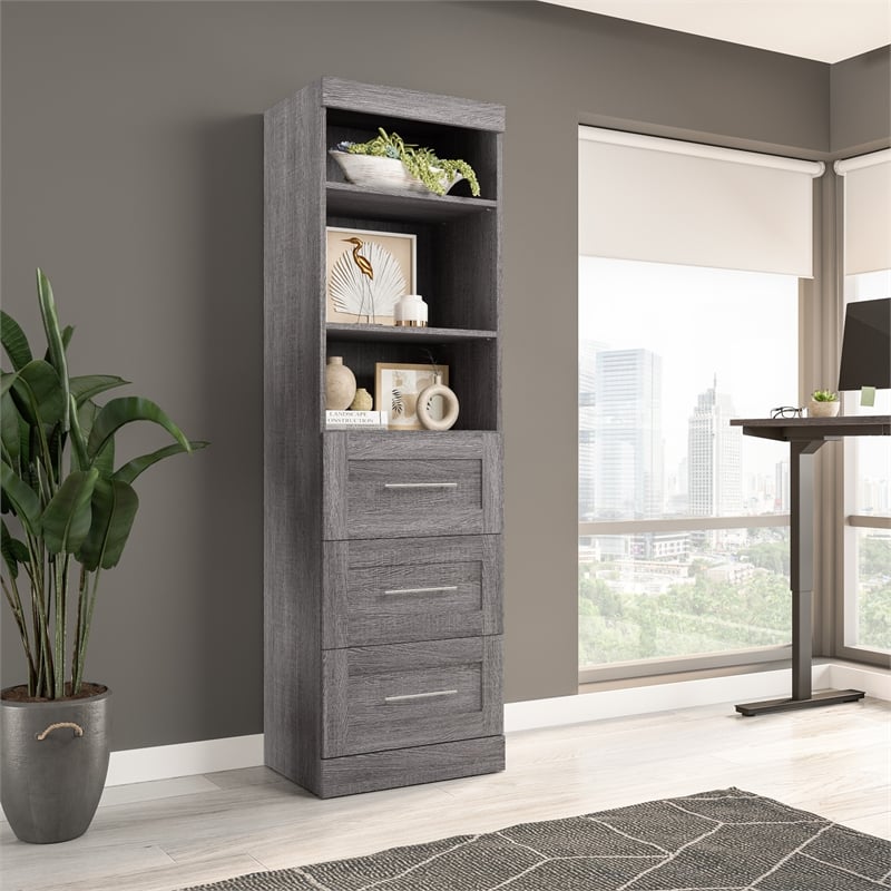 Bestar Pur 25W Closet Organizer with Drawers in Bark Gray - Engineered Wood