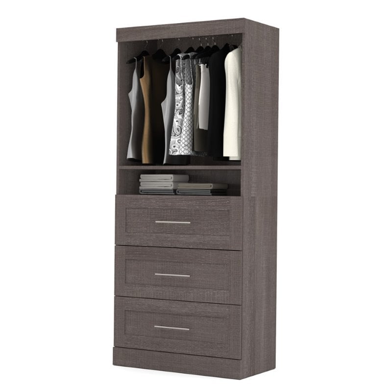 Bestar Pur 36W Closet Organizer with Drawers in Bark Gray - Engineered Wood