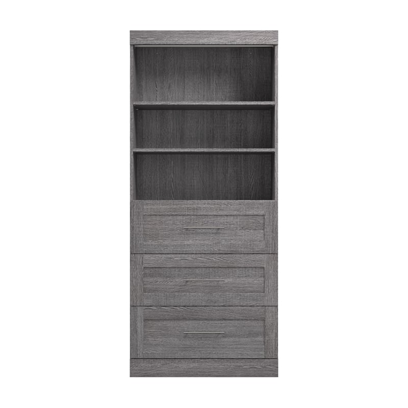 Bestar Pur 36W Closet Organizer with Drawers in Bark Gray - Engineered Wood