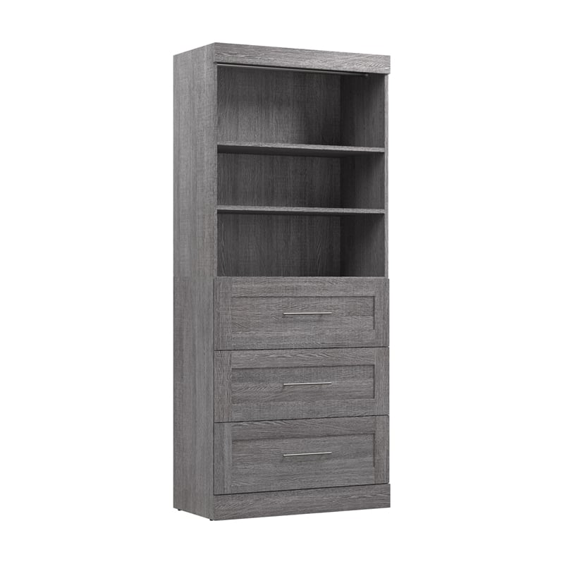 Bestar Pur 36W Closet Organizer with Drawers in Bark Gray - Engineered Wood
