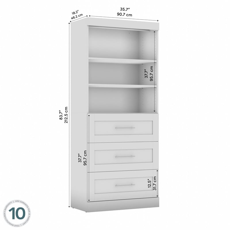 Bestar Pur 36W Closet Organizer with Drawers in Bark Gray - Engineered Wood