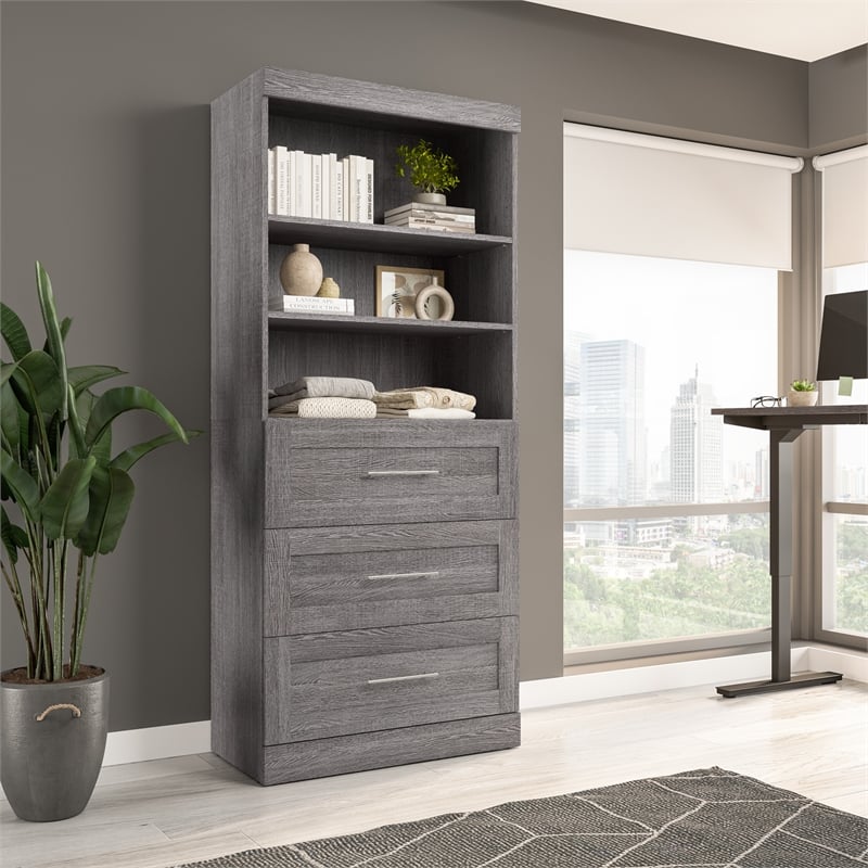 Bestar Pur 36W Closet Organizer with Drawers in Bark Gray - Engineered Wood