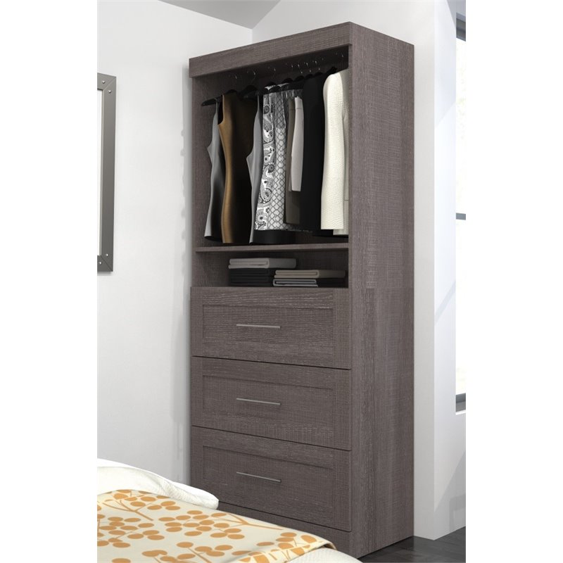 Bestar Pur 36W Closet Organizer with Drawers in Bark Gray - Engineered Wood