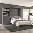 Bestar Pur Queen Murphy Bed and Shelving Unit with Drawers (101W) in Bark Grey