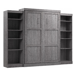 Bestar Pur Queen Murphy Bed and 2 Shelving Units (115W) in Bark Grey