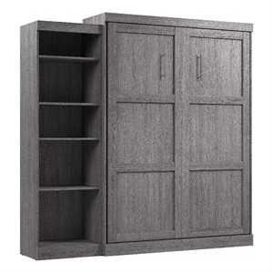 Bestar Pur Queen Murphy Bed with Shelving Unit (90W) in Bark Grey