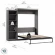 Bestar Pur Queen Murphy Bed with Shelving Unit (90W) in Bark Grey