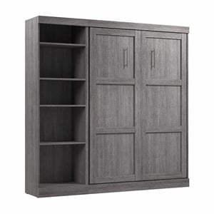 Bestar Pur Full Murphy Bed with Shelving Unit (84W) in Bark Grey