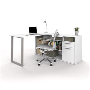 Bestar Solay L-Shaped Computer Desk with Storage in White