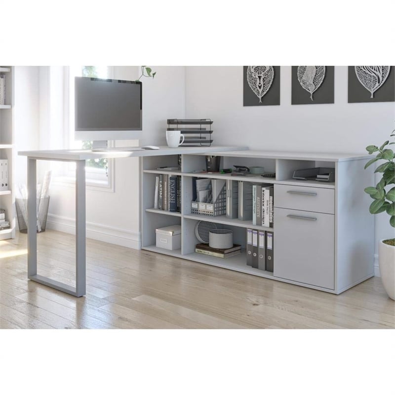 Bestar Solay L-Shaped Computer Desk with Storage in White