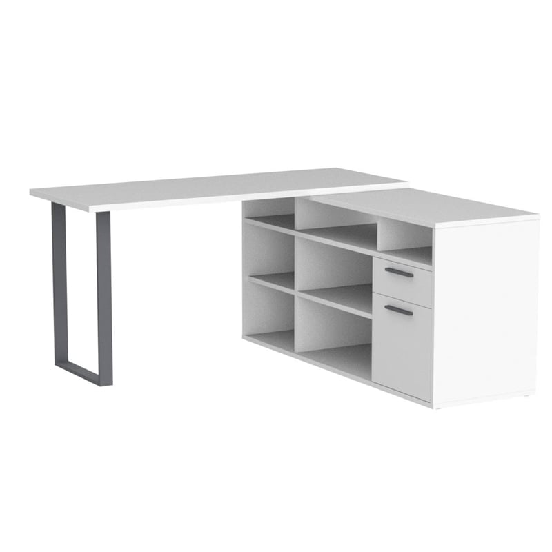 Bestar Solay L-Shaped Computer Desk with Storage in White