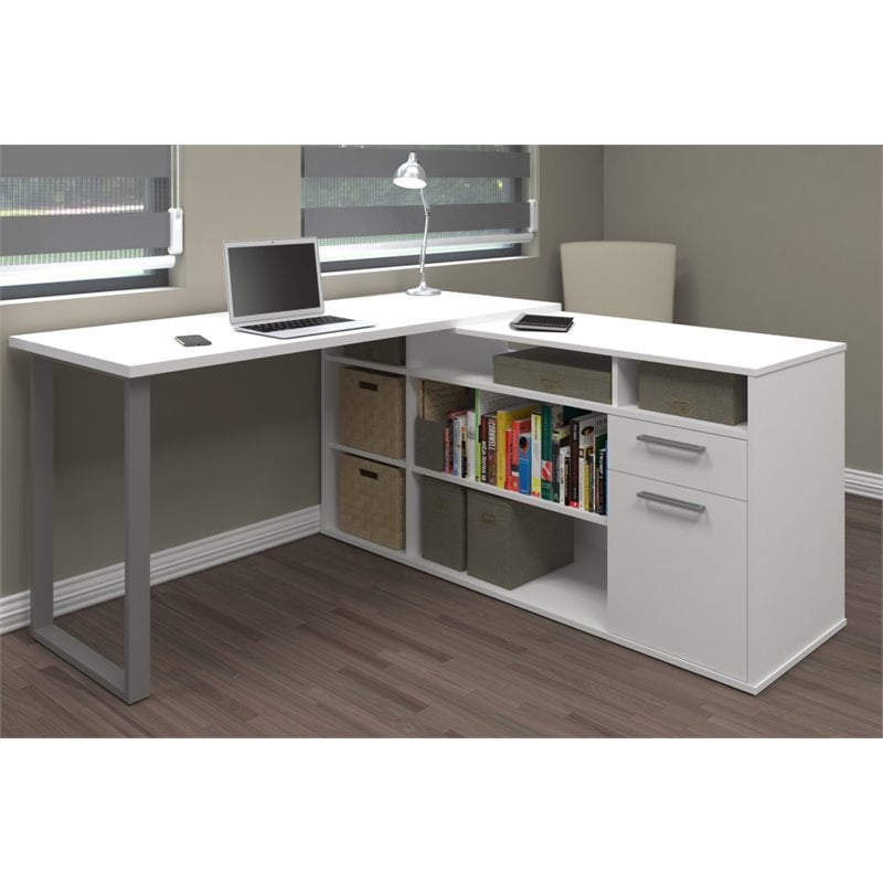 Bestar Solay L-Shaped Computer Desk with Storage in White ...