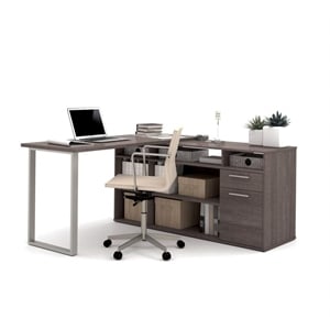 Bestar Solay L-Shaped Computer Desk with Storage in Bark Gray
