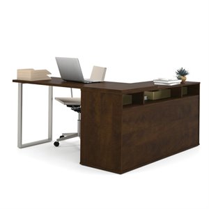 bestar solay l-shaped computer desk with storage in chocolate