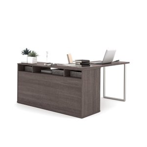 bestar solay l-desk with lateral file and bookcase in bark gray