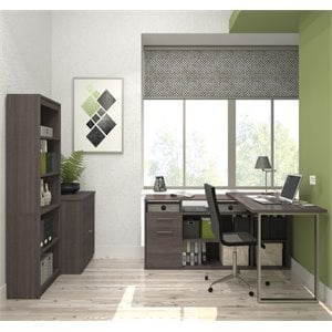 Bestar Solay L-Desk with Lateral File and Bookcase