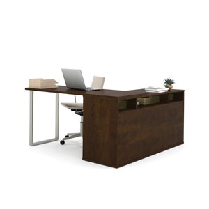 bestar solay l-desk with lateral file and bookcase in chocolate