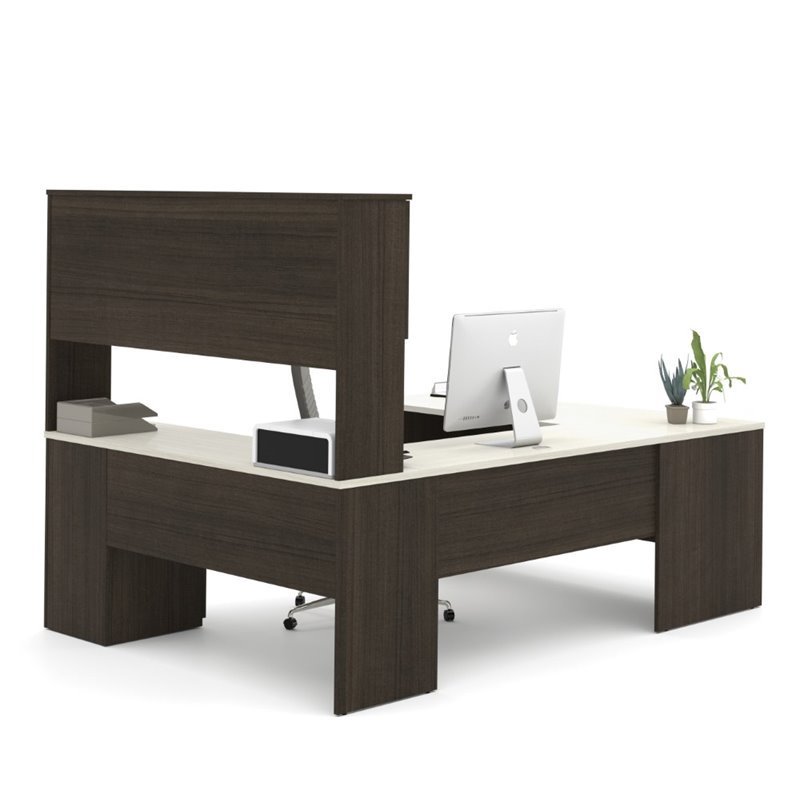 Bestar Modern U-shaped Desk in Dark Chocolate & White Finish for sale online 