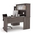 Bestar Dayton L-Shaped Engineered Wood Desk with Keyboard Tray in Bark Gray