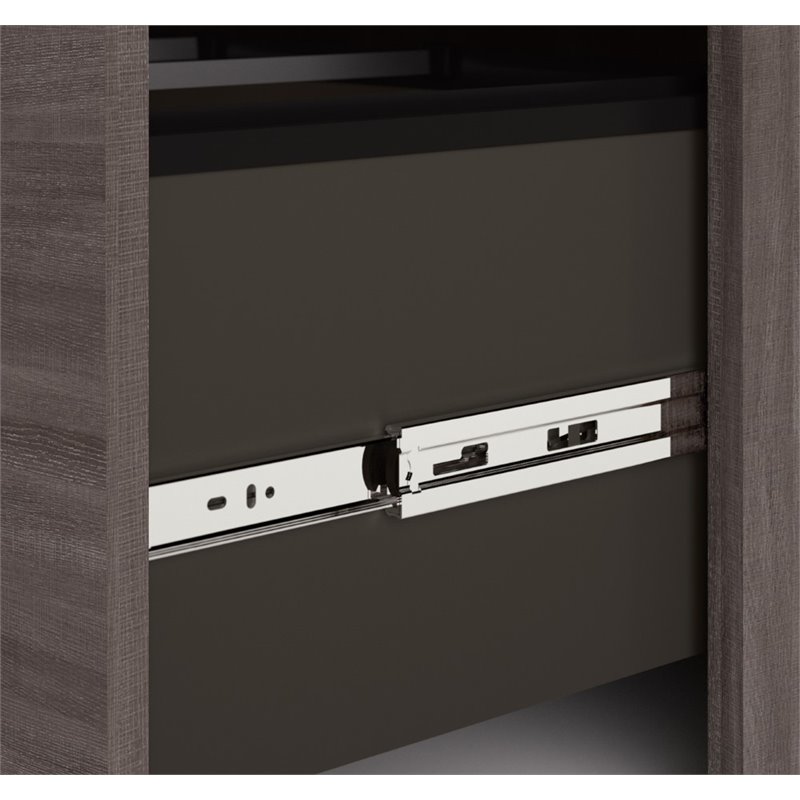 Bestar Dayton L-Shaped Engineered Wood Desk with Keyboard Tray in Bark Gray