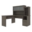 Bestar Dayton L-Shaped Engineered Wood Desk with Keyboard Tray in Bark Gray