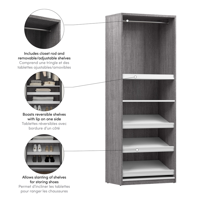 Cielo 30W Closet Organizer in Bark Gray and White - Engineered Wood