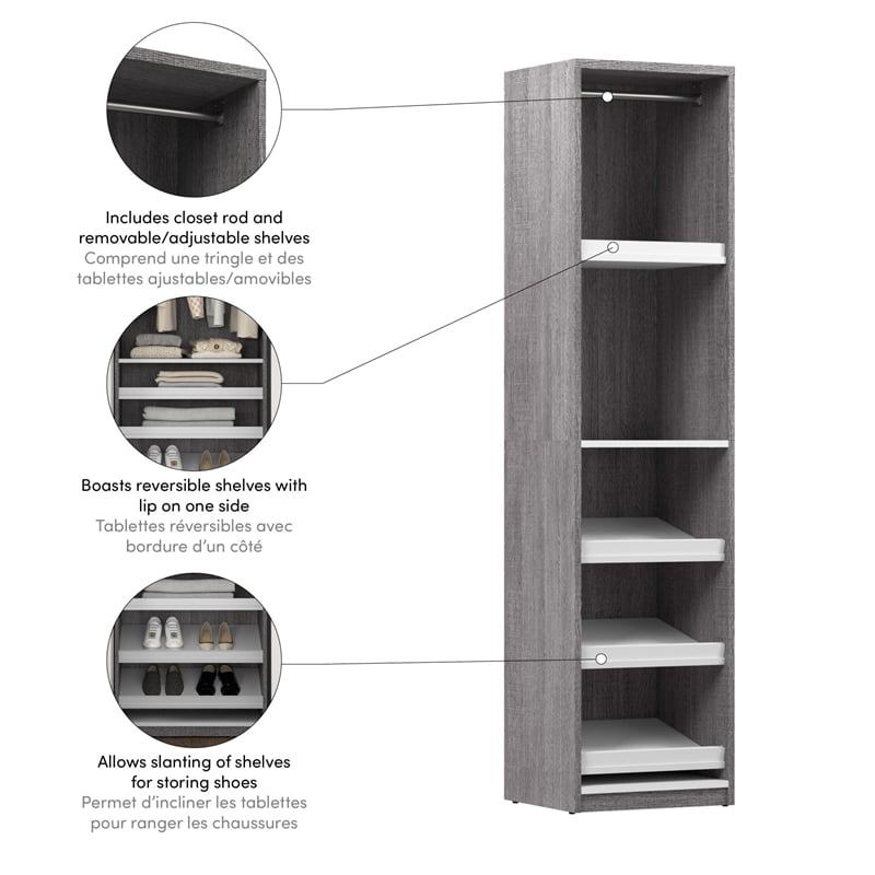 Cielo 20W Closet Organizer in Bark Gray and White - Engineered Wood