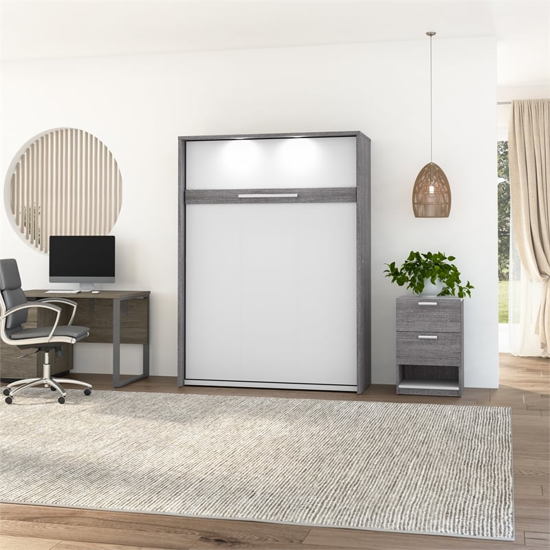 Cielo 60W Full Murphy Bed in Rustic Brown and White - Engineered Wood