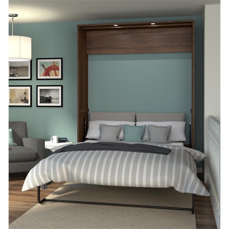 Bestar Cielo Queen Wall Bed In Oak Barrel And White 80184 30