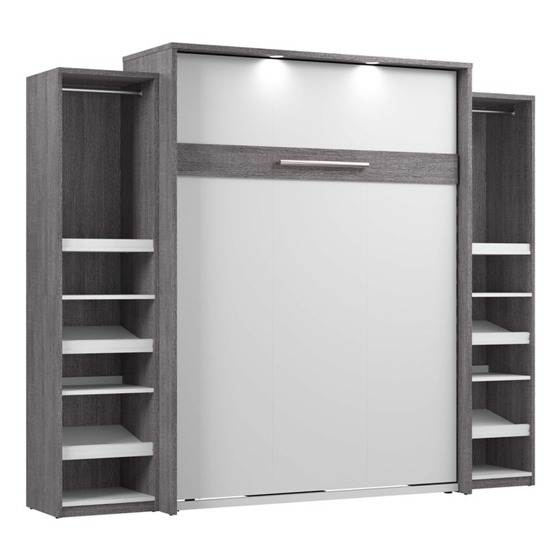 Cielo Queen Murphy Bed with Narrow Storage in Gray/White - Engineered Wood