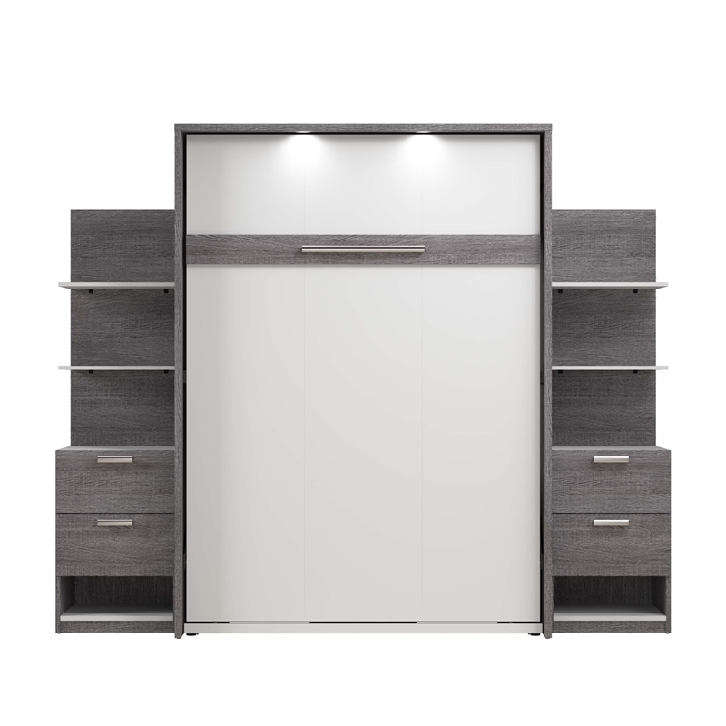 Cielo Full Murphy Bed with Nightstands in Bark Gray and White - Engineered Wood