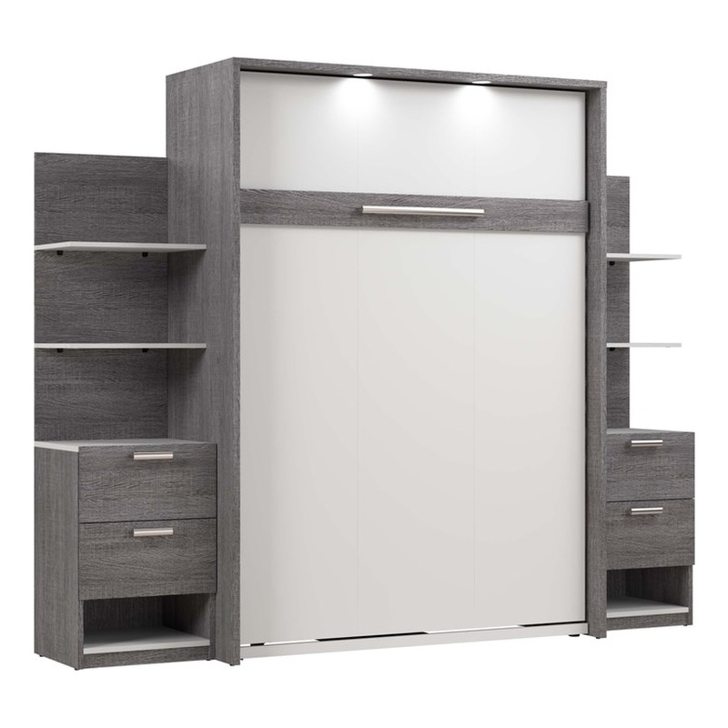 Cielo Full Murphy Bed with Nightstands in Bark Gray and White - Engineered Wood