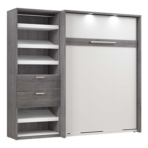 Cielo Full Murphy Bed with Closet Organizer in Gray/White - Engineered Wood