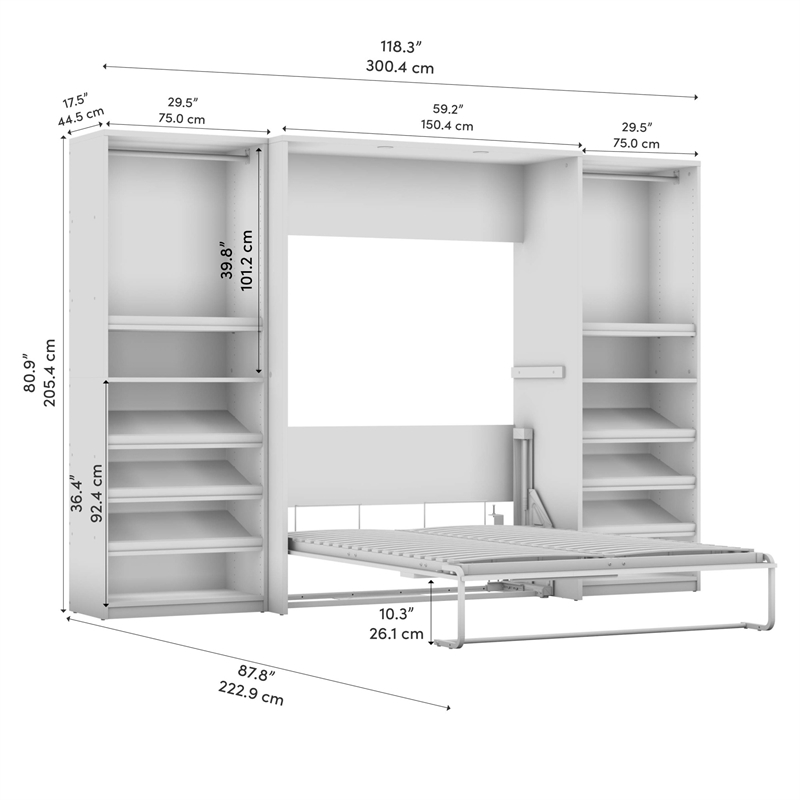 Cielo Full Murphy Bed with Closet Organizers in Gray/White - Engineered Wood