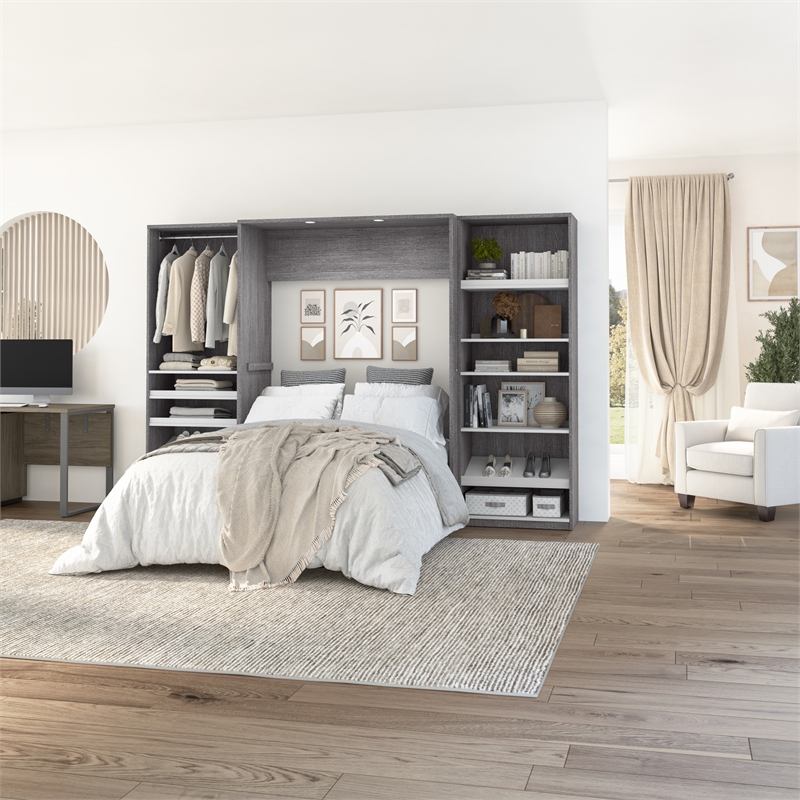 Cielo Full Murphy Bed with Closet Organizers in Gray/White - Engineered Wood