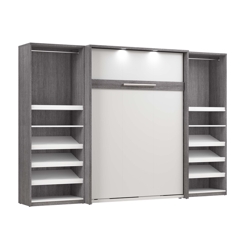 Cielo Full Murphy Bed with Closet Organizers in Gray/White - Engineered Wood