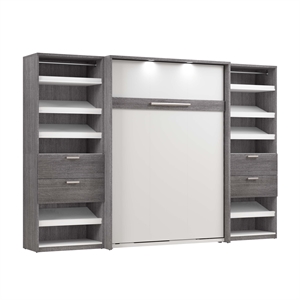 Cielo Full Murphy Bed and Organizers w/ Drawers in Gray/White - Engineered Wood