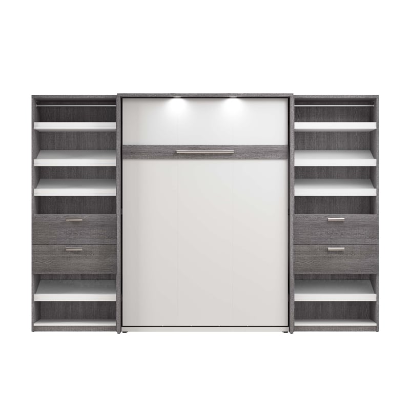 Cielo Full Murphy Bed and Organizers w/ Drawers in Gray/White - Engineered Wood