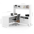 Bestar Pro-Linea L-Shaped Home Office Desk with Hutch in White